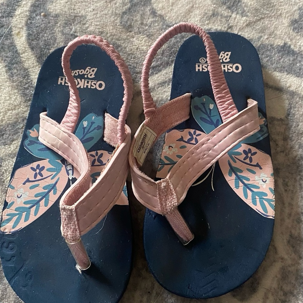 OshKosh B'gosh Navy & Pink Floral Back-Sling Flip Flops
